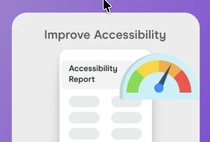 Improve Accessibility. Accessibility Report gauge with arrow pointing to Caution!