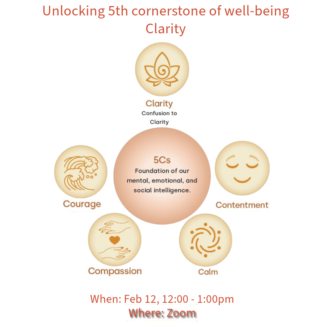 unlocking 5th cornerstone of wellbeing clarity. Session is Feb 12th at noon over zoom.